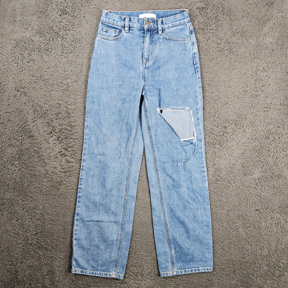 Oak + Fort Womens 24 Light Wash High Rise Wide Leg Distressed Jeans DM-6998-W